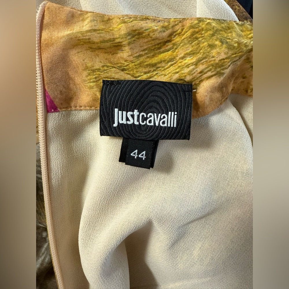 Just Cavalli Multicolor Abstract Midi Dress with Cream Sheer Sleeves, pre-owned - Picture 4 of 7